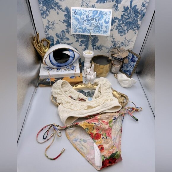 🆕 ZIMMERMANN 🧿 NWT Alight Frill Knit Scoop Bikini, Ivory Floral - Sz 3 US 8/10 - Picture 2 of 16